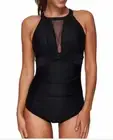 Tempt Me One Piece Swimsuit High Neck Plunge Mesh Ruched Monokini Swimwear 20W