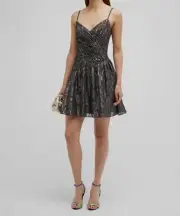$295 Aidan Mattox Women Black Metallic Asymmetrical Mini Dress Size US0