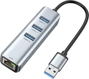 ABLEWE USB to Ethernet Adapter, Aluminum 4-in-1 USB Ethernet Adapter with Gigabit RJ45 10/100 / 1000Mbps Network LAN Port, 3 USB 3.0 Ports, for Mac, Surface Pro, XPS, etc.