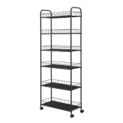Unbranded Pantry Organizer 6-Shelf Wheels, Metal Wire Storage Rack+Baskets Black