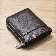 [SKUZA] Wallet,Card Bag,Zipper Wallet Genuine Leather Wallet Men Women Business Credit Card Holder Purse RFID Blocking Wallets (Color : Black) (Coffee)