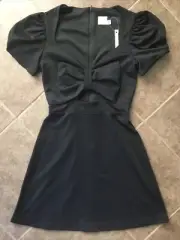 NWT ASOS Sz 0 Black Puff Sleeve Dress Featured Bow and Cut Out On Front