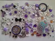Purple Flatbacks Embellishments Gems Pearls Rhinestone Cell Badge Reel Craft Kit