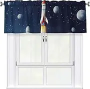 LHBWCVN Rocket in Space Valances for Windows, Rod Pocket Window Treatment Drapes Farmhouse Kitchen Curtains Short Blackout Window Curtains for Living Room Bedroom Decor 54x18 Inch