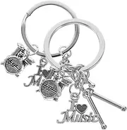 [TOVINANNA] 2pcs Drum Keychain Key Keychain Gold Number Handbag Charms Key Chain Drum Pendant Musical Jewelry Backpack Ornament Silver Zinc Alloy