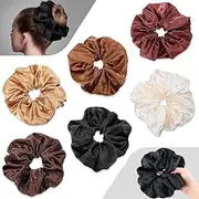 Silk Scrunchie, Pack of 6 Scrunchies, Silk Hair Scrunchies, Silk Hair Rings with Elastic Band, Hair Bobbles for Women and Girls, Scrunchies, Women