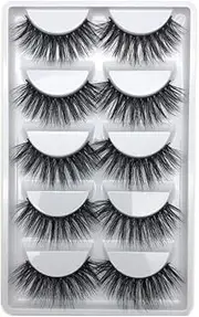 LEDON 5 Pairs 3D Mink Fake Eyelashes Fluffy False Eyelashes Natural Look Eyelashes Handmade Extension Thick Long Reusable Soft Lashes Makeup Black (G802)