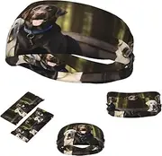 FJWSLCH Labrador Headbands for Women Men Non Slip Workout Sweatbands Adjustable Sports Hair Bands Elastic Head Bands Moisture Wicking Hairband for Running, Cycling, Yoga, Spa