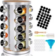 Rotating Spice Rack Organizer with Jars(20Pcs), Revolving Spice Carousel Seas...