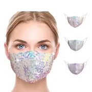 Catzon 3Packs 3D Reusable Breathable Adjustable Cloth Face Masks Glitter Sequin Face Cover-E