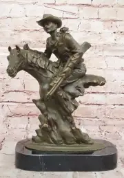 Handcrafted Cowboy on Horse Bronze Sculpture Statue by Milo Remington Artwork