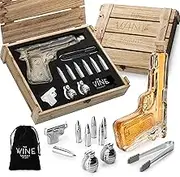 The Wine Savant Gifts for Men Dad, Whiskey Decanter Set - 9 Oz with Two 2 Oz Glasses + Bullet Chillers Gun Birthday, Home Bar, Drinking Military Present Dispenser, Him Husband, Bar