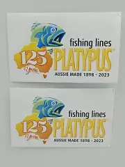 Platypus Fishing Lines 125 Year Anniversary Stickers X 2 Aus Made 12.5 Cms X 8