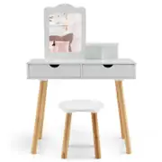 Costway 2-in-1 Kids Dressing Table Study Desk Makeup Mirror Drawers