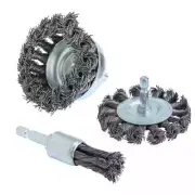 FPPO 3PCS 3 Inch Knotted Wire Wheel Cup Brush and Twist End Brush Set,1/4" Sh...