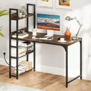 CostwayComputer Desk with Power Strip-Rustic Brown