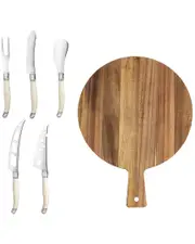 French Home Laguiole 6pc Artisan Cheese Knife Set & Round Wood Board