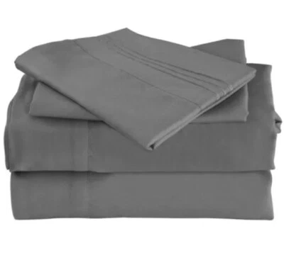 Mutlu Gray Bed Sheet Set 4Pcs King Size Double Brushed Microfiber Luxury Bedding