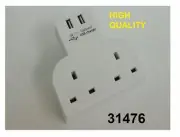 New 2 Way Gang Multi Wall Mains Plug Extension Adaptor With 2 USB Charge Ports