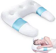 SAHEYER Side Sleeper Pillows for Adults, U Shaped Body Pillow for Pain Relief, Orthopedic Memory Foam Shoulder Pillow for Side,Stomach, Back, Arm with Removable Washable Cover (Upgraded Version),Blue