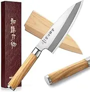 HEZHEN 7" Deba Knife, Japanese Style Forging Steel Fish Salmon Fillet Knife, Stainless Steel Butcher Knife Olive Wood Handle With Wooden Knife Sheath Scabbard