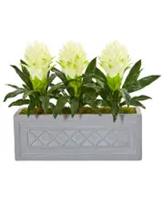 Nearly Natural Bromeliad Artificial Plant in Stone Planter