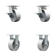 5 Inch KP Semi Steel Cast Iron Caster Set with Bronze Bearings 2 Brakes 2 Rigid