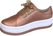 [Gikleihwy] Women's Round Toe Wedges Sneakers Fashion Classic Low Cut Lace Up Platform Walking Dress Shoes Summer Lightweight Breathable Orthotic Flat Loafers Sporty(Rose Gold,6 US)