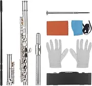 Woodwind Instrument 16 Holes Closed Hole Flute C Key Concert Flutes Cupronickel Silver Plated with Cleaning Cloth Rod Gloves Scre River Silver One Size