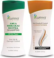 KAZIMA Amla Shikakai Reetha Shampoo (200ml) + Anti Dandruff Control Conditioner (200ml) with Milk Protein, Multivitamins For Hair fall Control and Damage Repair