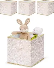 [DAMAHOME] Fabric Storage Cube Bins, 13x13x13 Inch Floral Cube Storage Bins, Collapsible Cubby Organizer with Dual Handles and Tags For Nursery/Home Office/Closet/Kids Room/4-Pack(Flower Gold)