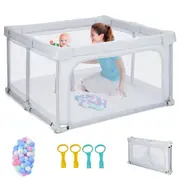 Giantex Baby Foldable Playpen Interactive Activity Center Kids Safety Gate w/Balls & Pull Rings Grey