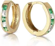 [Galaxy Gold GG] 1.26 CTW 14K Solid Gold Hoop Earrings Natural Emerald White Topaz