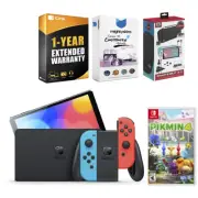 Nintendo Switch Neon OLED Console with Pikmin 4 and Gaming Kit