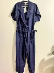 BNWT ASOS 100% Cottons Linen Navy Blue Collar jumpsuit UK16/EU44/US12/AU14-16