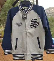 Stussy International Tribe Mens Large Athletics Jacket Blue and Grey NWT