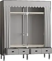 Portable Wardrobe Rack,Portable Canvas Wardrobe Closet Organizer with Hanging Rail and Shelves for Bedroom Storage 140x45x168cm