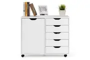 Giantex 5-Drawer Mobile Storage Cabinet Lateral Filing Cabinet Modern Printer Stand Home Office White