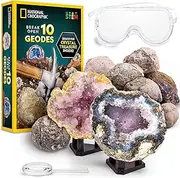 [Blue Marble] National Geographic Break Open 10 Premium Geodes – Includes Goggles & Display Stands, STEM Science Kit, Geology for Kids, Geode Crystals, Toys for Boys and Girls