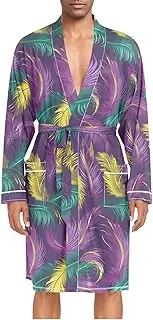 [ZZXXB] Mardi Gras Feather Mens Sleepwear Robe Lightweight Nightgown Long Sleeves Spa Bathrobe with Pockets M-XL