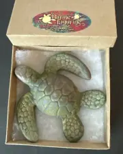 Jeremy Diller Raku Pottery 3.5” Sea Turtle Figurine Signed with Box