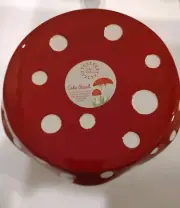 Seeds & Sunshine Cake Stand, Hand Painted, Red & White, NWT