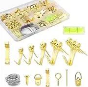 Picture Hanging Kit, Heavy Duty Frame Mirror Picture Hanging Hooks, 75lb/40lb/30lb/20lb/10lb Picture Hangers with Wall Nails, Hanging Wire, Saw Tooth, D Ring, Screw Eyes and Level for Wall Mounting