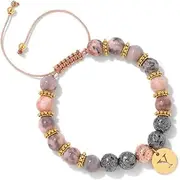 [ASNAT] 26 Letter Pendant Bracelet Pink Zebra Stone Beads Braided Bracelet