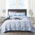 Cotton Bedspread Quilt Sets-Reversible Patchwork Queen Blue Classic Royal