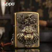 Zippo Armor Case 3D Metal Tiger Red Eye Carp Sculpture Antique Brass Lighter