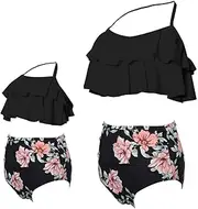 [KABETY] Girls Swimsuit Two Pieces Bikini Set Ruffle Falbala Swimwear Bathing Suits, Black, Medium