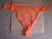 New Victoria’s Secret Orange Floral Mesh Lace Ribbon Thong String Panties Size M