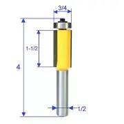 1 pc 1/2" Shank 3/4" Cutting Diameter 1-1/2 Blade Trim Pattern Router Bit G