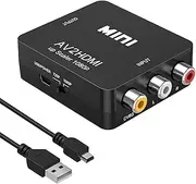 RCA to HDMI, Amtake 1080P AV RCA to HDMI Converter Composite CVBS AV to HDMI Video Audio Converter Adapter for PS2 Wii Xbox SNES N64 VHS VCR Camera DVD, Supporting PAL/NTSC with USB Power Cable